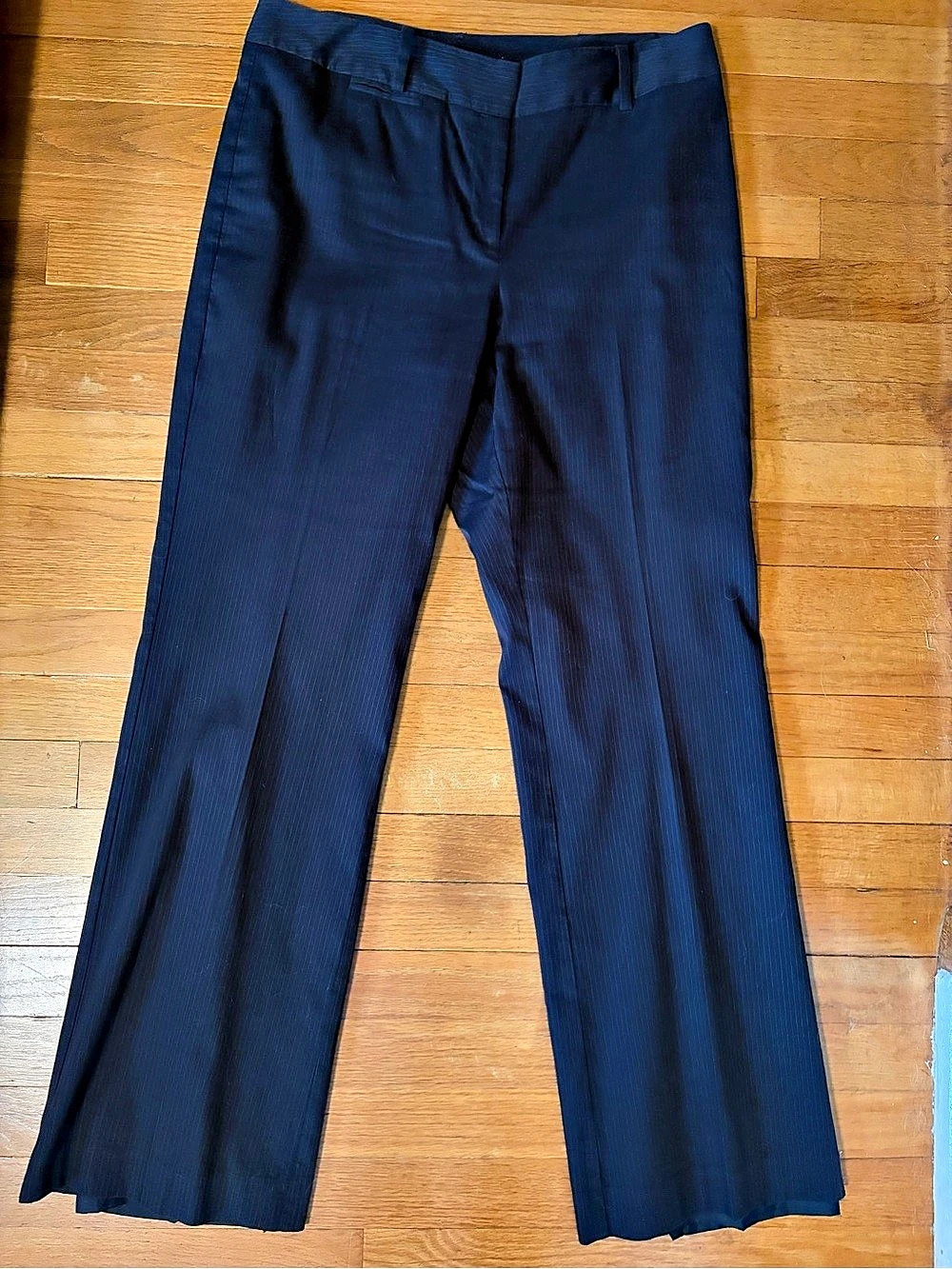 Ann Taylor Curvy Pinstripe Dress Pants Trousers Navy Blue size 10